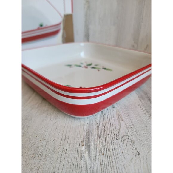 Lenox NEW holiday platter tray mistletoe serving Xmas square decor red green - Picture 8 of 11